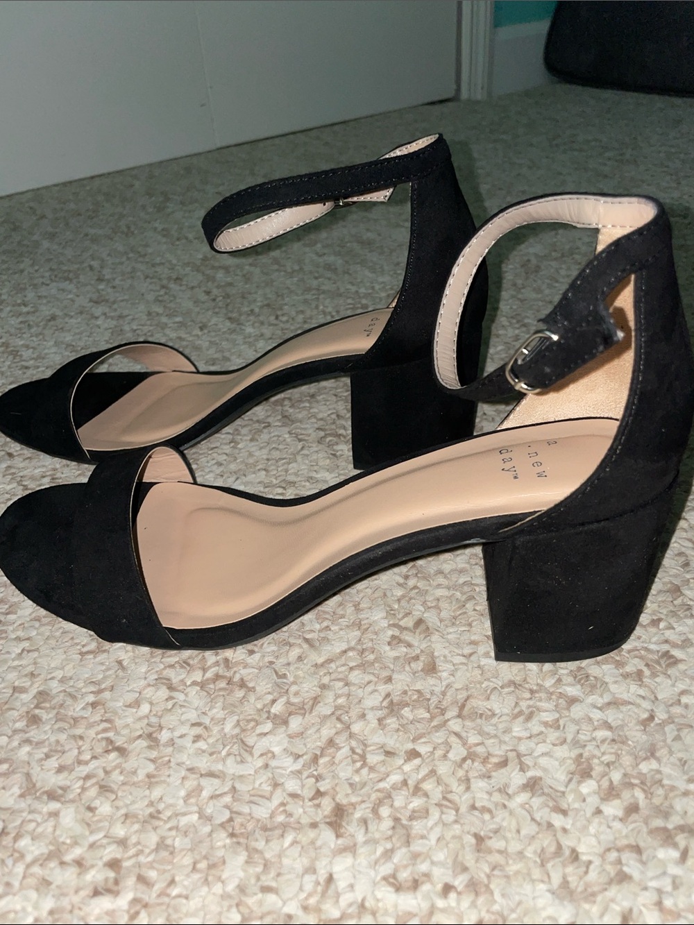 a new day Black Suede Ankle-Strap Block Heel Sandals - Picture 6 of 7